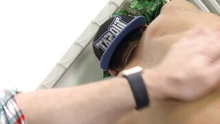 Oiling muscle body of Angelo Gabor and his big dick