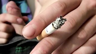 Cutie Puppy nearly finishes his pack of cig during a fat horny cock