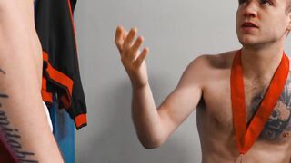 Kane Fox blowjobs and deep throats athletic Scott Finn before getting his hole banged