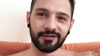 Tattooed latino Igor Lucious strokes my cock to harvest juicy cum