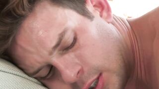 Hot athletic man Casey Jacks chokes on big rock hard cock