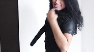 Shemale furry teasing with solo cock masturbation