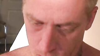 Tattooed amateur jerks off his rock hard cock before cumshot