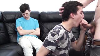 Two twinks give the best raw double blowjob in threesome
