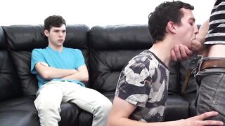 Two twinks give the best raw double blowjob in threesome