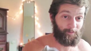 Handsome bearded jock Andre Grey fingering and masturbating