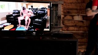 Muscular jock barebacked hard while blowing huge fat cock