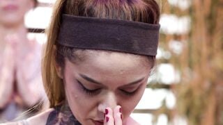 TRANSFIXED - Ladyboy Yoga Instructor Emma Rose Sneaky Rough Fucks Doggy Style Jewelz Blu During A Class