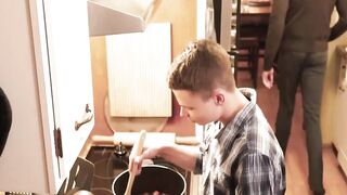 Young and hungry Austin Young gets extremely spit roasted by me and Jacob