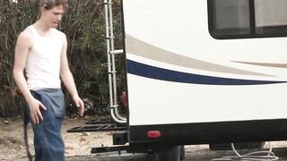 StepsonXXX.com - My white haired stepdad Sherman Maus drills my ass while waiting for