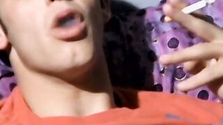Hot Chad flexed every muscle while puffing his red cig