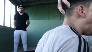 Bearded Angelo joins the blowjob session of Marc and Maximiliano