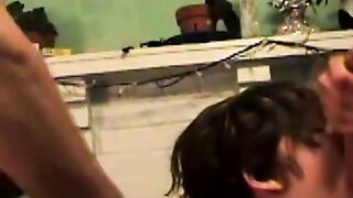 Beautiful teen sucking big cock and hammered in threesome