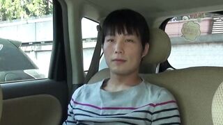 Japanese twink jerks off and cums big loads in the backseat