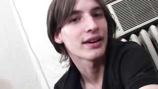 Amateur twink whips out his big dick for hot solo jerk off