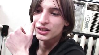 Amateur twink whips out his big dick for hot solo jerk off