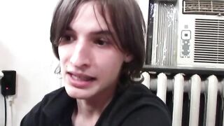 Amateur twink whips out his big dick for hot solo jerk off
