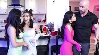 DILFs dick shared by horny Asian teen beauties