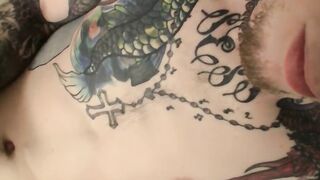 Tattooed young thug playing with his stiff dick on camera
