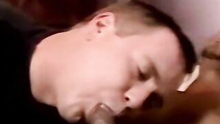 Straight black jock cums in mature mans mouth after blowjob