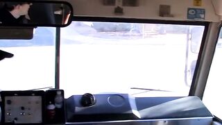 Tattooed twink Roxy Red rides hard bus drivers dick bareback