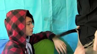 Tattooed twink Roxy Red rides hard bus drivers dick bareback