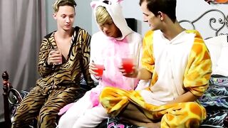Three physically fit gay twins who never use condoms form a trio