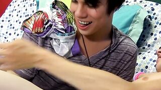 Young gays play with body paint before rough anal pounding