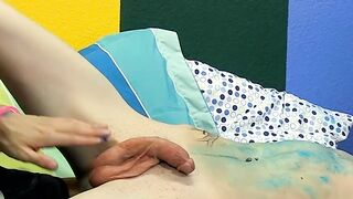 Young gays play with body paint before rough anal pounding