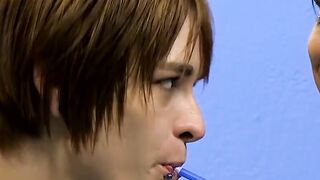 Young gays play with body paint before rough anal pounding