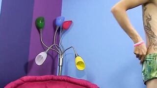 Young gays play with body paint before rough anal pounding