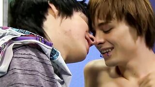 Young gays play with body paint before rough anal pounding