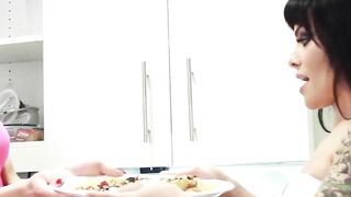 Wild Asian ladyboy Venus Lux stroking dick with adorable tbabe