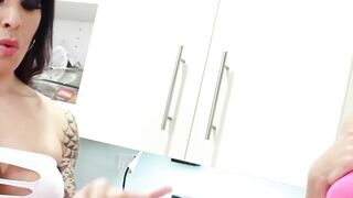 Wild Asian ladyboy Venus Lux stroking dick with adorable tbabe