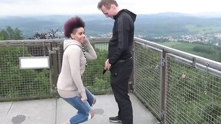 Half ebony chick WowLara has sex public