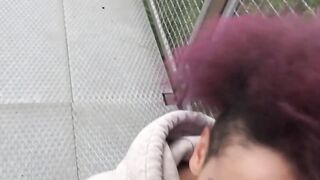 Half ebony chick WowLara has sex public