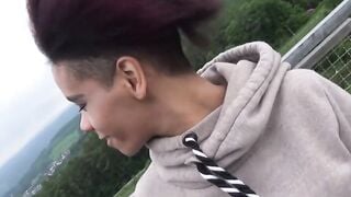 Half ebony chick WowLara has sex public