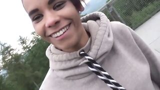 Half ebony chick WowLara has sex public