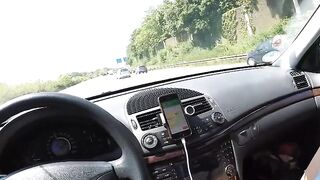 Vehicle riding with oral sex from red haired teens