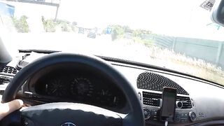 Vehicle riding with oral sex from red haired teens