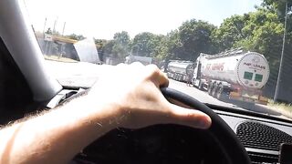 Vehicle riding with oral sex from red haired teens