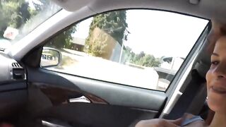 Vehicle riding with oral sex from red haired teens