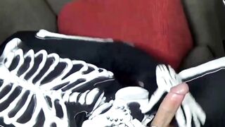 FTMPussy.com - Naughty ftm Luke sucks Zack Grays huge cock in skeleton suit