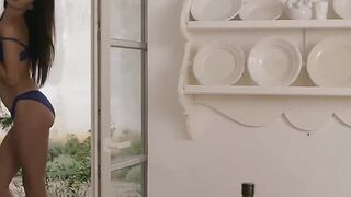 Lovely brunette cutie Demi Fray loves to tease herself in the kitchen