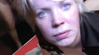 Injecting gang bang with short-haired German