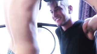Sexy jocks kissing before deepthroat BJ and doggystyle fuck