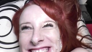 Cum addicted woman with red hair inside a gang bang