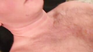 Tattooed senior jerking off his cock and cums in hot solo