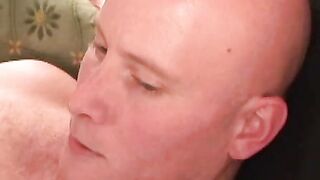 Tattooed senior jerking off his cock and cums in hot solo