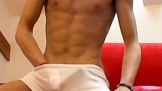 Skinny athletic twink Martin Corvin cums in his underwear